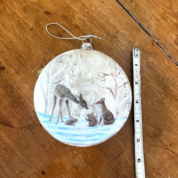 Christmas Forest Bambi and Friends Large Glass Ornament Stunning! - Picture 3 of 4